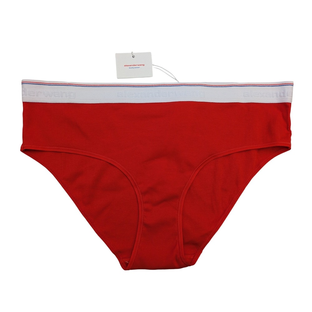 Alexander Wang Red Ribbed Bikini Briefs with White Waistband